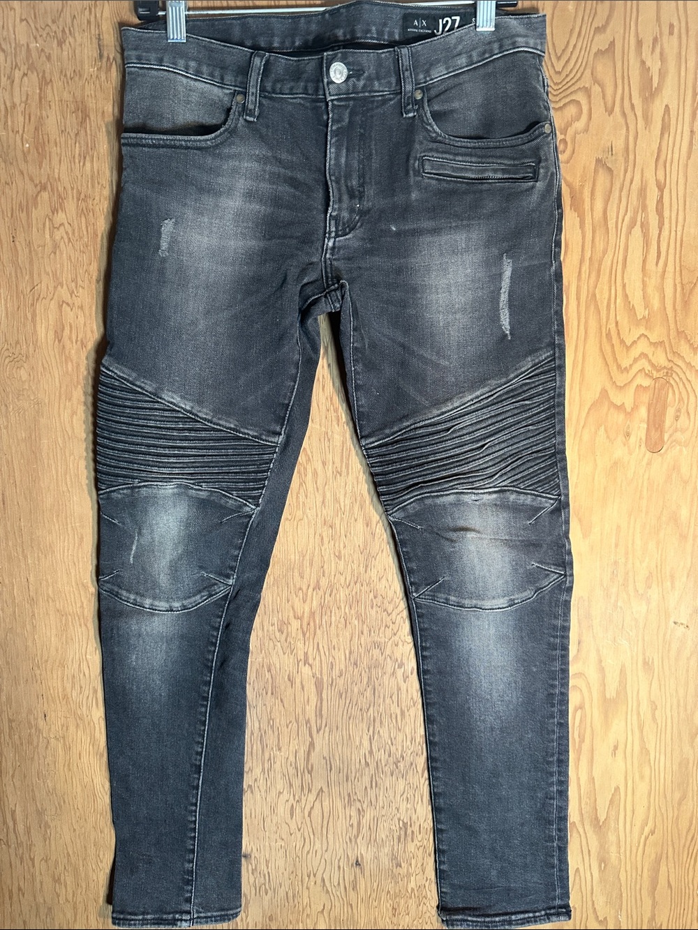 A/X Armani Exchange Men's Grey Washed Skinny Moto Jeans